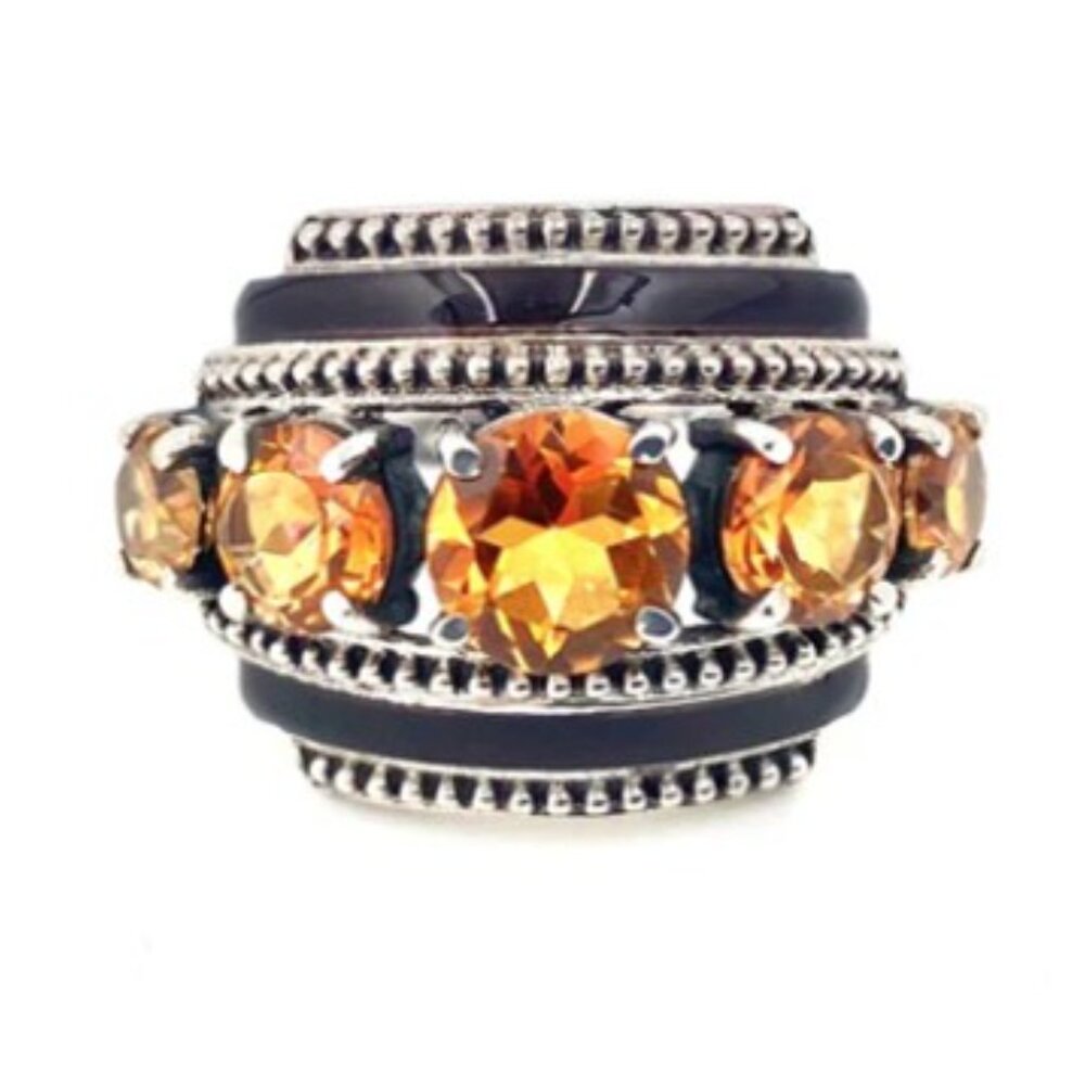Nicky Butler Sterling Silver Honey Quartz Enameled Band Ring